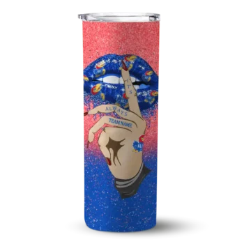 Custom Kansas Jayhawks Sparkle Lips Blue Skinny Tumbler