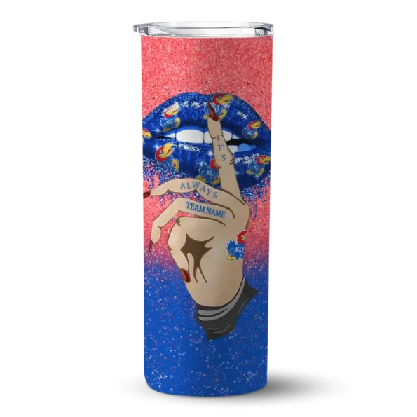 custom kansas jayhawks sparkle lips blue skinny tumbler best selling