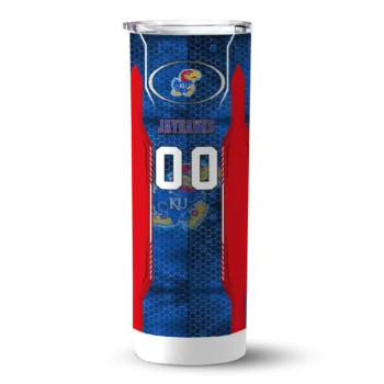 Custom Kansas Jayhawks Stacked Diamond Blue Skinny Tumbler