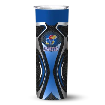 Custom Kansas Jayhawks Superman Emblem Blue Black Skinny Tumbler