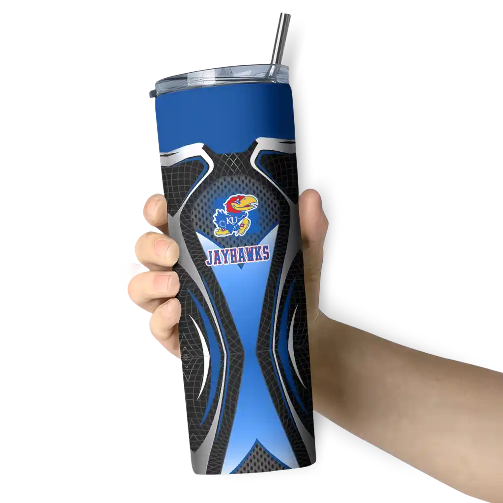 custom-kansas-jayhawks-superman-emblem-blue-black-skinny-tumbler-premium-grade.webp