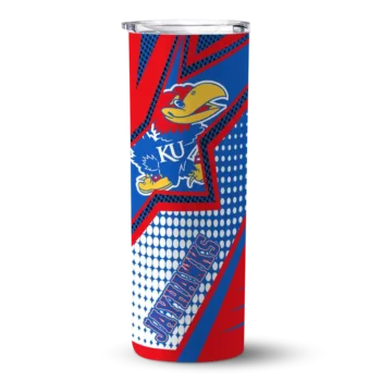 Custom Kansas Jayhawks Web Stripes Blue White Skinny Tumbler