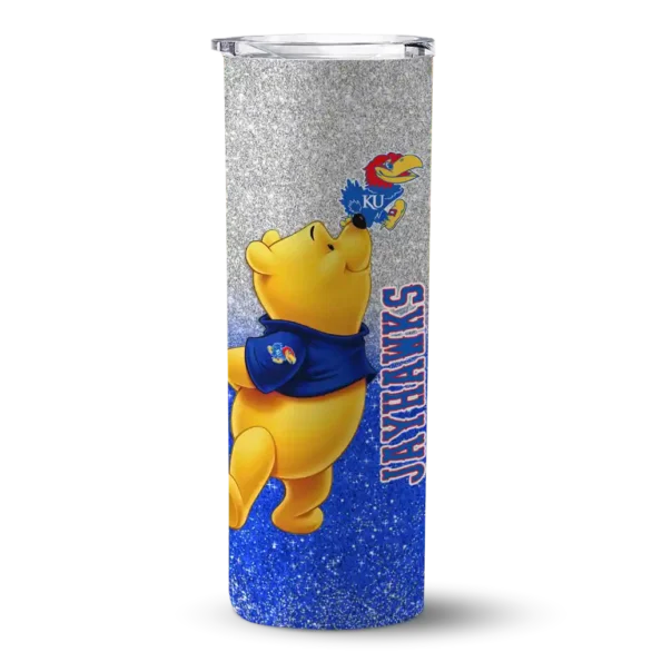 custom kansas jayhawks winnie the pooh blue gray skinny tumbler best selling