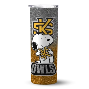 Custom Kennesaw State Owls Snoopy Attitude Gold Skinny Tumbler