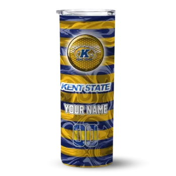 Custom Kent State Golden Flashes Patterned Waves Navy Blue Skinny Tumbler