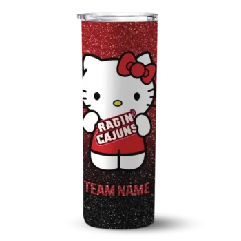Custom Louisiana Ragin' Cajuns Hello Kitty Red Black Skinny Tumbler