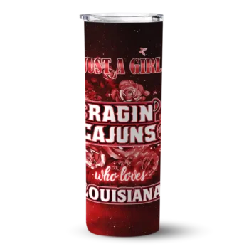 Custom Louisiana Ragin' Cajuns Rose Romance Red Black Skinny Tumbler
