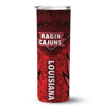 Custom Louisiana Ragin' Cajuns Spiral Burst Print Red Skinny Tumbler