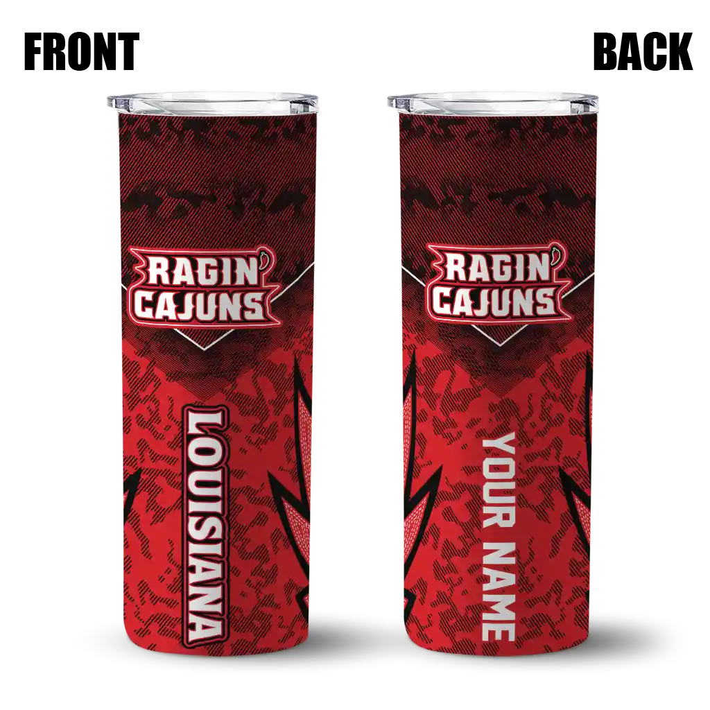 custom-louisiana-ragin-cajuns-spiral-burst-print-red-skinny-tumbler-fashion-forward.webp