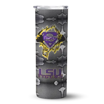 Custom LSU Tigers Chevron V Purple Gray Skinny Tumbler