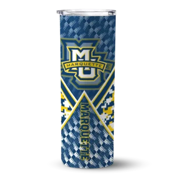 Custom Marquette Golden Eagles Monogram Burst Blue White Skinny Tumbler