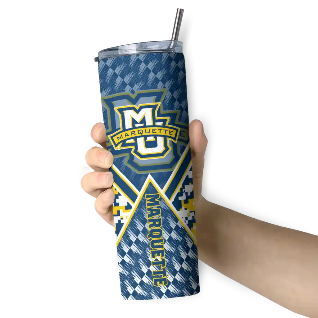 custom-marquette-golden-eagles-monogram-burst-blue-white-skinny-tumbler-premium-grade.webp