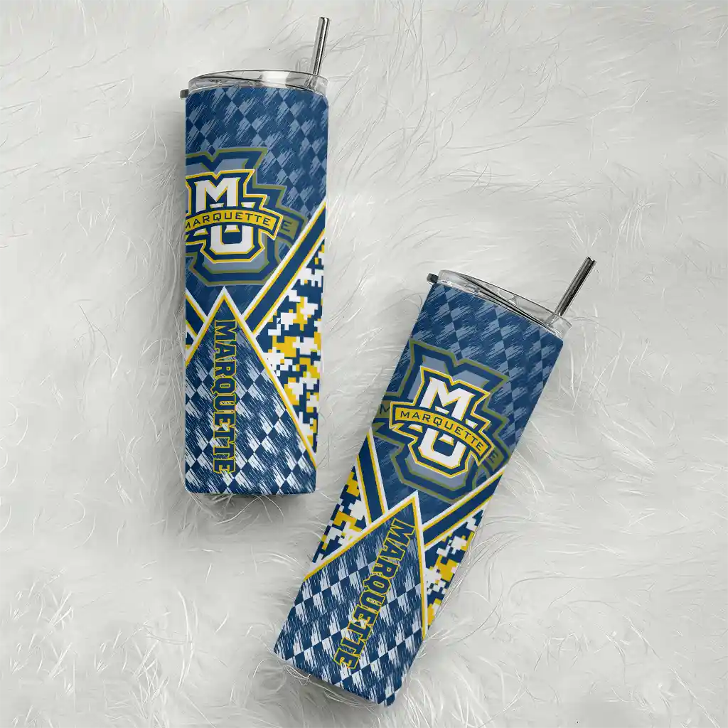 custom-marquette-golden-eagles-monogram-burst-blue-white-skinny-tumbler-top-rated.webp