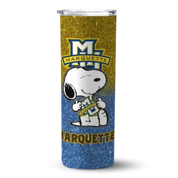 Custom Marquette Golden Eagles Snoopy Attitude Blue Skinny Tumbler