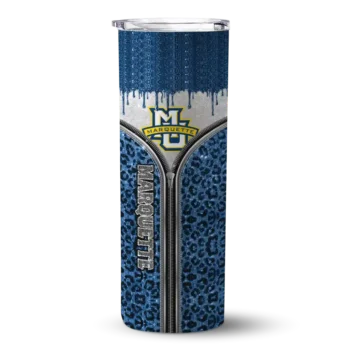 Custom Marquette Golden Eagles Sparkle Drip Blue Skinny Tumbler