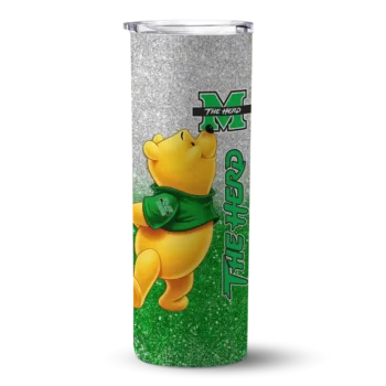 Custom Marshall Thundering Herd Winnie the Pooh Green Gray Skinny Tumbler