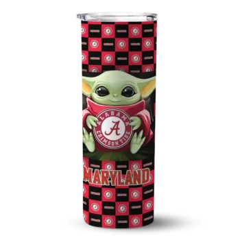 Custom Maryland Terrapins Yoda Cozy Red Black Skinny Tumbler