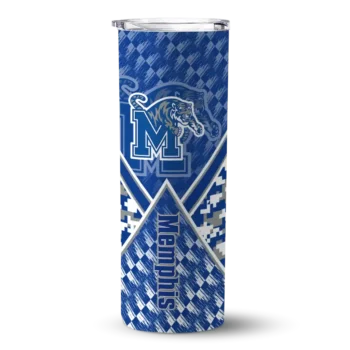 Custom Memphis Tigers Monogram Burst Blue White Skinny Tumbler