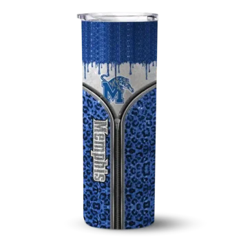 Custom Memphis Tigers Sparkle Drip Blue Skinny Tumbler