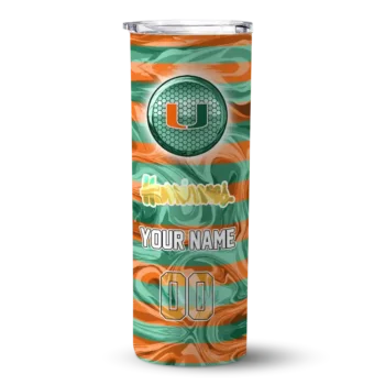 Custom Miami Hurricanes Patterned Waves Orange Skinny Tumbler