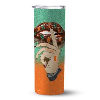 Custom Miami Hurricanes Sparkle Lips Orange Skinny Tumbler