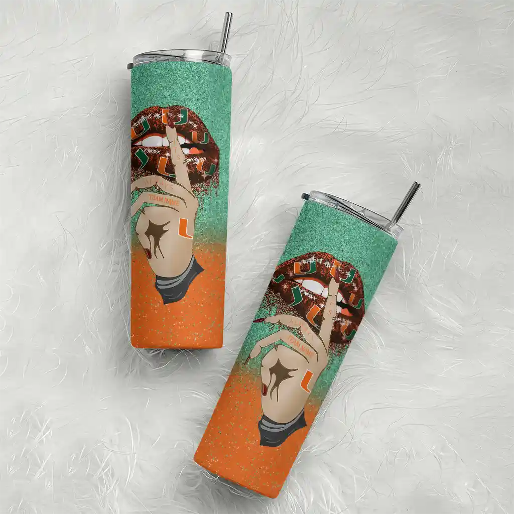 custom-miami-hurricanes-sparkle-lips-orange-skinny-tumbler-top-rated.webp