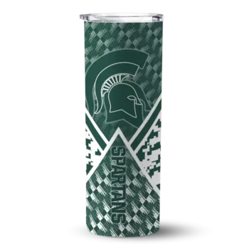 Custom Michigan State Spartans Monogram Burst Green White Skinny Tumbler