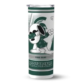Custom Michigan State Spartans Snoopy Dog Green White Skinny Tumbler