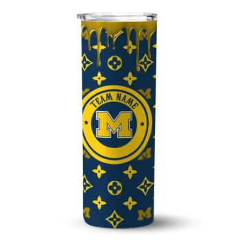 Custom Michigan Wolverines Camo Streak Blue Skinny Tumbler