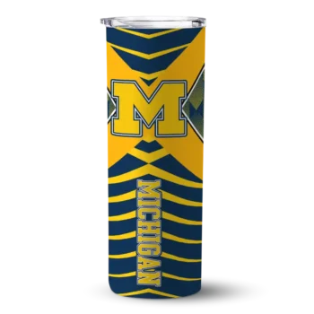 Custom Michigan Wolverines Camo Texture Blue Skinny Tumbler