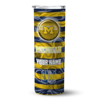 Custom Michigan Wolverines Patterned Waves Blue Skinny Tumbler