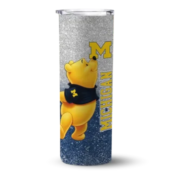 Custom Michigan Wolverines Winnie the Pooh Blue Gray Skinny Tumbler