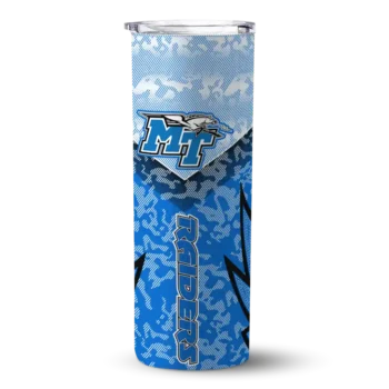 Custom Middle Tennessee Blue Raiders Spiral Burst Print Blue Skinny Tumbler