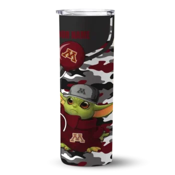Custom Minnesota Golden Gophers Yoda Camo Maroon Black Skinny Tumbler