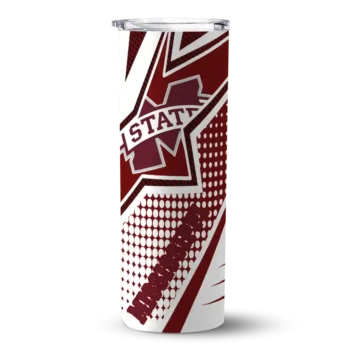 Custom Mississippi State Bulldogs Web Stripes Maroon White Skinny Tumbler