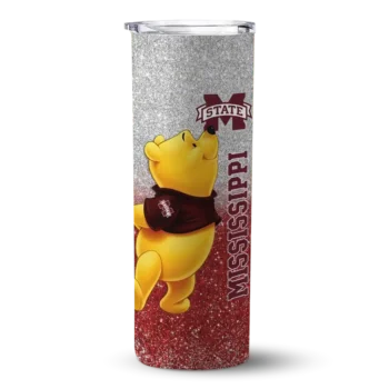 Custom Mississippi State Bulldogs Winnie the Pooh Maroon Gray Skinny Tumbler