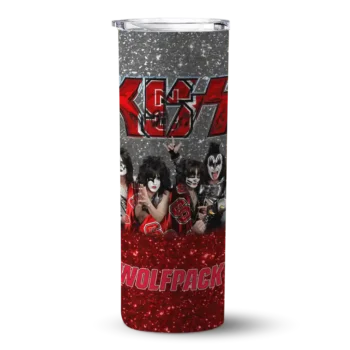 Custom NC State Wolfpack Kiss Band White Skinny Tumbler