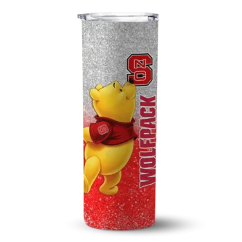 Custom NC State Wolfpack Winnie the Pooh Red Gray Skinny Tumbler