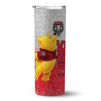 Custom New Mexico Lobos Winnie the Pooh Red Gray Skinny Tumbler