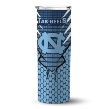 Custom North Carolina Tar Heels Chevron Stripes Light Blue Skinny Tumbler