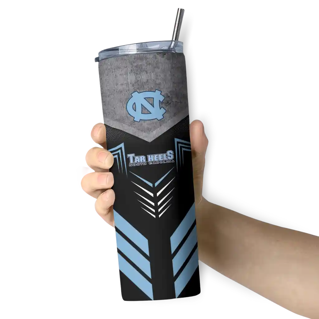custom-north-carolina-tar-heels-hexagon-honeycomb-light-blue-black-skinny-tumbler-premium-grade.webp