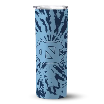 Custom North Carolina Tar Heels Metallic Grid Light Blue Skinny Tumbler