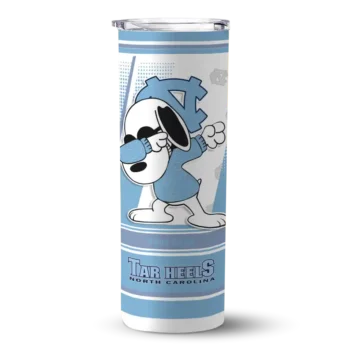 Custom North Carolina Tar Heels Snoopy Dog Light Blue White Skinny Tumbler