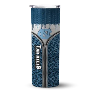 Custom North Carolina Tar Heels Sparkle Drip Light Blue Skinny Tumbler
