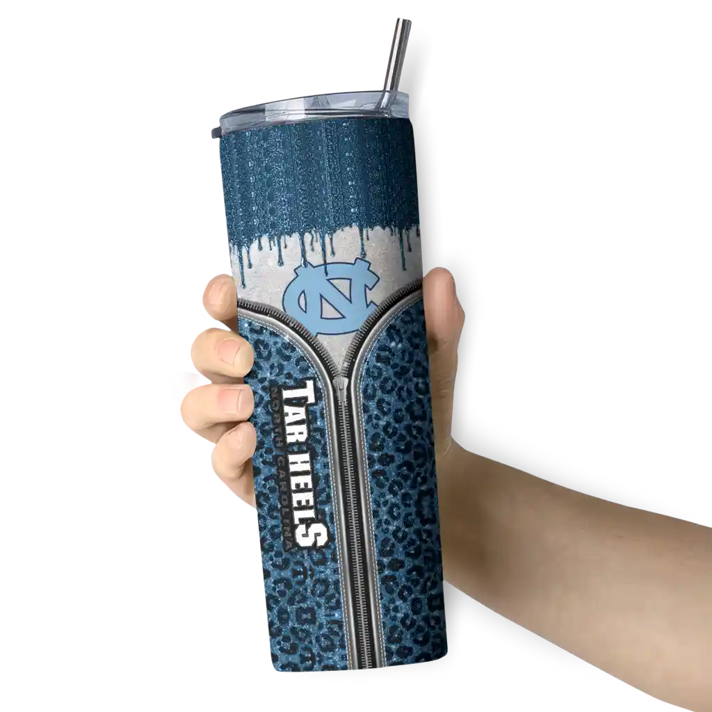 custom-north-carolina-tar-heels-sparkle-drip-light-blue-skinny-tumbler-premium-grade.webp