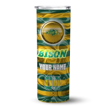 Custom North Dakota State Bison Patterned Waves Green Skinny Tumbler