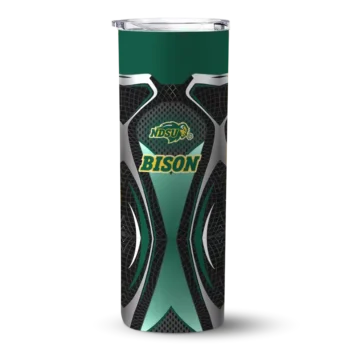 Custom North Dakota State Bison Superman Emblem Green Black Skinny Tumbler