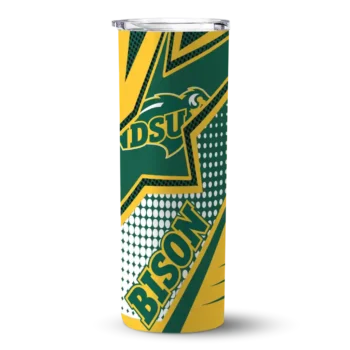 Custom North Dakota State Bison Web Stripes Green White Skinny Tumbler