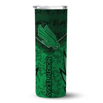 Custom North Texas Mean Green Spiral Burst Print Green Skinny Tumbler
