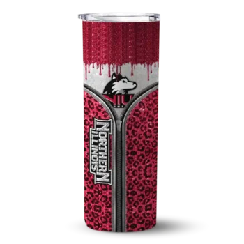 Custom Northern Illinois Huskies Sparkle Drip Red Skinny Tumbler